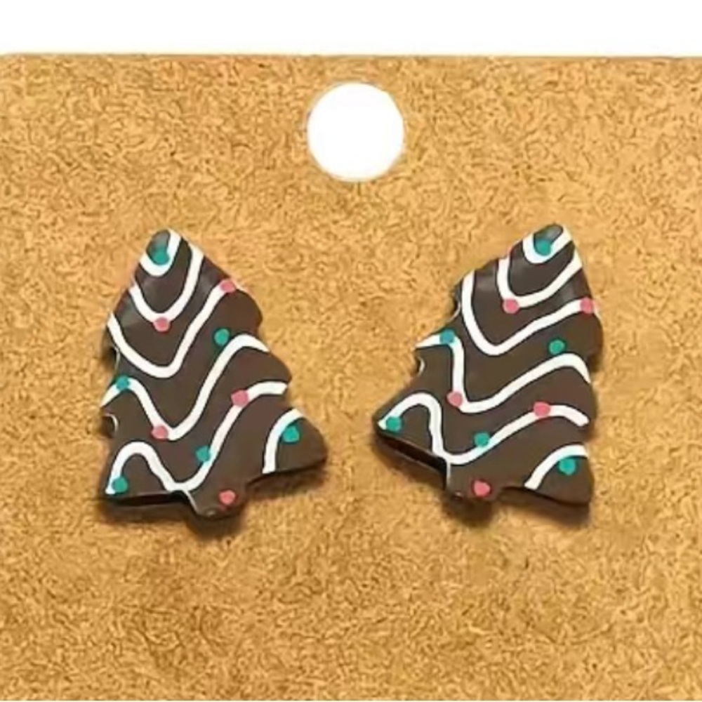 🎄 1 Pair of Cute Chocolate Cake Christmas Tree Stud Earrings